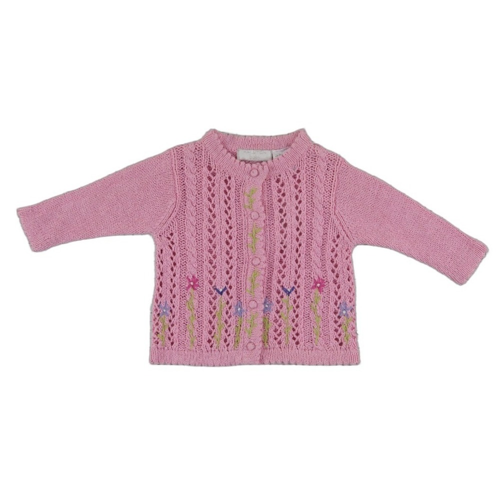 Halston Baby Cardigan Sweater Girls Size 12 Months Pink‎ Pointelle Floral Knit